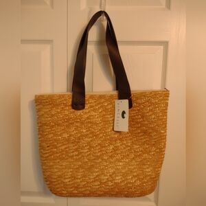 Vincelli Tan Straw Handbag Tote Beach Bag 17” x 13” x  5" Style #54-0044-5
